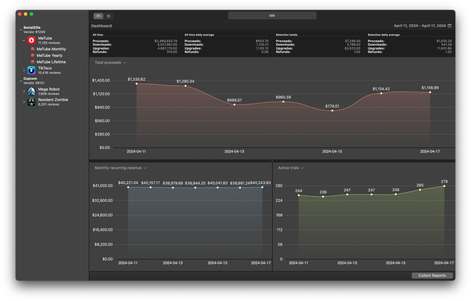 AppWage main interface showing App Store sales charts